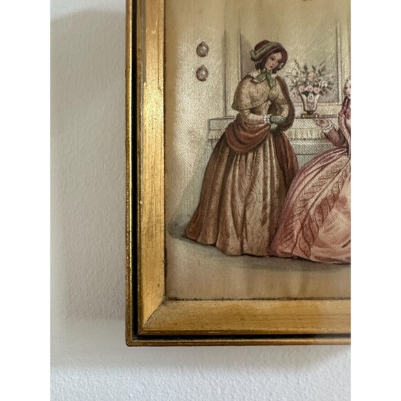 Vintage French Mini Gilded Print on Silk – Antique French Artwork Painting - Picture 2 of 2